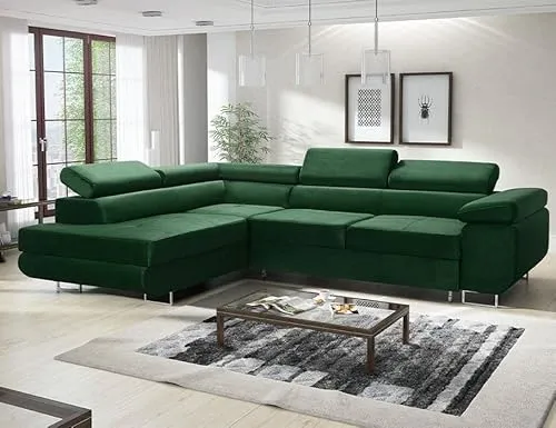 Avatar Velvet Ecksofa mit Schlaffunktion - Monolith Flaschengrün - Sofas & Couches, elegantes Ecksofa mit Stauraum und Schlaffunktion für komfortable Nächte und minimalistischen Stil.