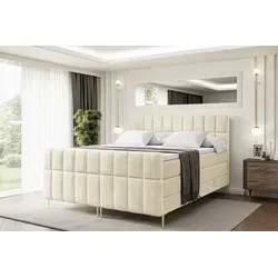 ALTDECOR Boxspringbett mit Gold Füßen und Stauraum, beige - Das elegante Boxspringbett bietet durch zwei Bettkästen ausreichend Stauraum für Bettwäsche. Mit hochwertigen Matratzen für optimalen Schlafkomfort ist es die perfekte Wahl für erholsame Nächte.