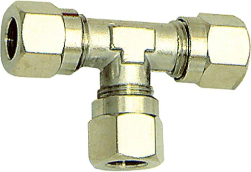 Riegler T-Verschraubung, Rohr-Außen-Ø 4 mm, SW 9, SW1 10, Messing vern.