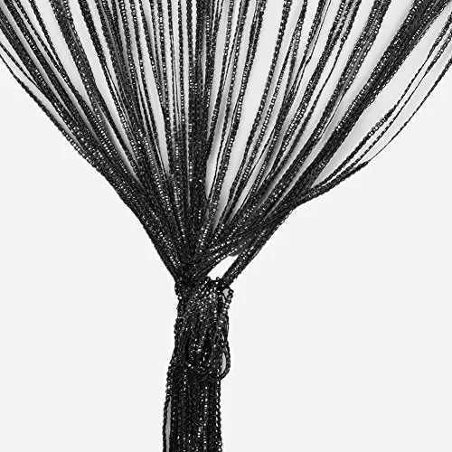 Fadenvorhang, Fadenvorhang Glitzer weiss 100 x 200 cm Wandvorhang Schaufensterdekoration, Dekorative Gardine Raumteiler Fliegenschutz für Hochzeit, Café, Restaurant (Schwarz)