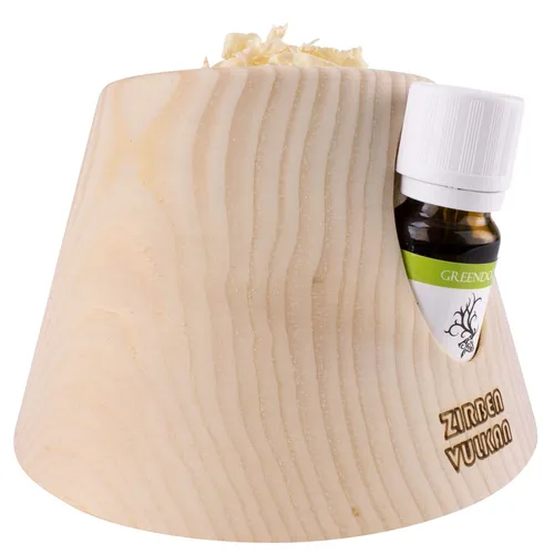 GREENDOOR Zirben Set Vulkan – Lufterfrischer - Eleganter Zirben Vulkan aus handgedrechseltem Holz mit Bio Zirbenöl und frischen Zirbenspänen. Verleiht der Raumluft eine angenehme Note und sorgt für ein wohltuendes Ambiente.
