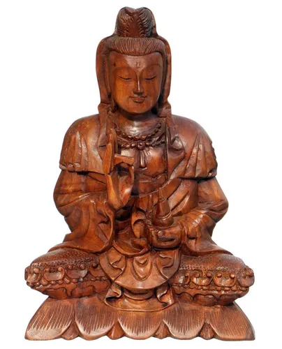 Wogeka Buddhafigur Dewi Kwan - Holz-Figur für Meditation - Dekorative Buddhafigur aus Holz, 30 cm hoch, ideal für Meditation und Feng Shui, kunstvoll geschnitzt für eine harmonische Atmosphäre.