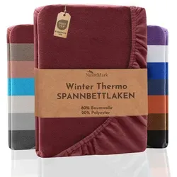 NatureMark Spannbettlaken Winter Thermo Fleece Spannbetttuch, 80% Baumwolle und 20% Polyester, Gummizug: rundum, (1 Stück), 90 x 190 bis 100 x 200 cm - Bordeaux rot lila|rot 90 cm x 200 cm