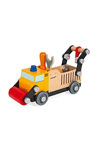 Janod - Brico'Kids Wooden Construction Truck - Construction Toy - Teaches Fine Motor Skills and Imagination - Fsc Certified - Ages 3 and Up, J06470