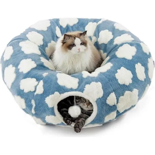 ERNAN Katzenspielzeug Katzentunnel.Faltbarer Katzen Tunnel, Bunny Tunnel,Spieltunnel & Krabbeltunnel für Kätzchen, Welpen, Kaninchen, kleine Hunde (Blue)