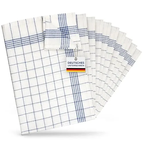 Bertsch Hotelwäsche 10er Set Geschirrhandtuch kariert blau-weiß 50x70cm - Küchentextilien – Hochwertige Geschirrtücher aus Halbleinen, robust und fusselfrei, ideal für Gastronomie und Zuhause, mit praktischen Aufhängeschlaufen.
