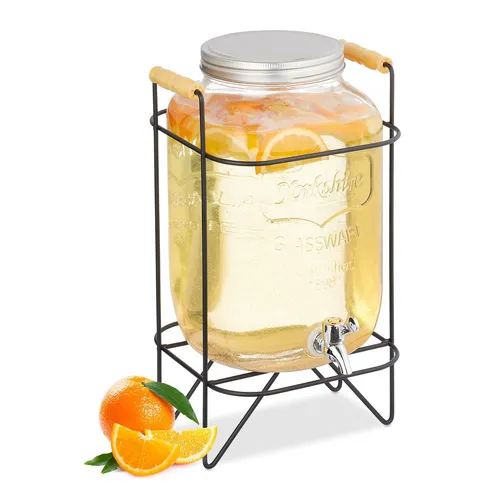 Getränkespender 8 l - Glas Wasserspender & Saftspender - Krüge & Kannen mit dekorativem Vintage-Design, einfach zu füllen und spülmaschinenfest. Ideal für Partys und Veranstaltungen.