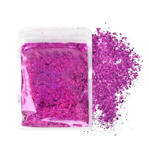 Pink Holografischer Glitzer Pulver zum basteln, Glitzerpuder 50g für Nagelkunst, Gesichtsmake-up