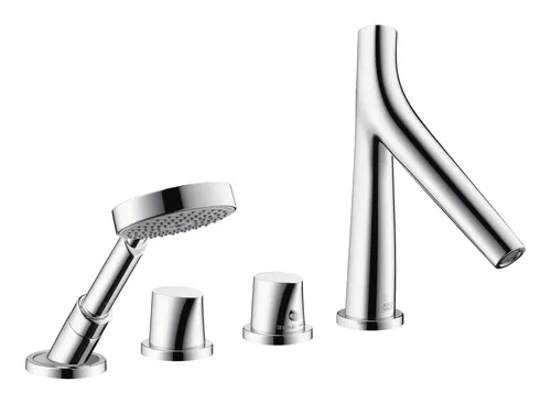 Axor Starck Organic 4-Loch Wannenrandarmatur mit Thermostat - Chrom - Elegante Armatur für Wannen mit Thermostatfunktion, sorgt für präzise Temperaturkontrolle und ein luxuriöses Badeerlebnis.