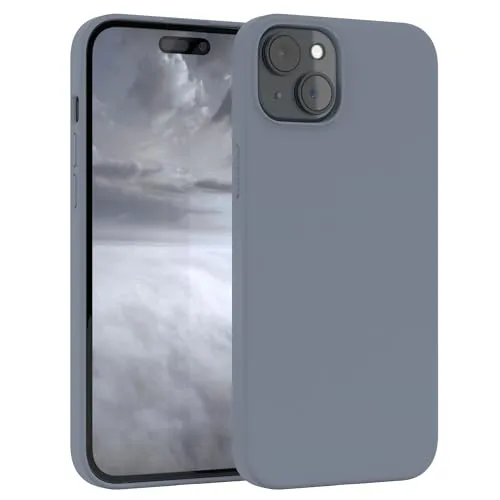 EAZY CASE Premium Silikon Handyhülle kompatibel mit iPhone 15 Plus Slimcover mit Kameraschutz und Innenfutter, Silikonhülle, Schutzhülle, Bumper, Handy Case, Hülle, Softcase, Stahl Blau