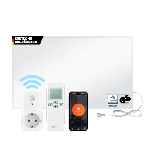 BR Bringer Infrarotheizung 800 Watt - Smart Thermostat und Fernbedienung - Elektroheizkörper mit schneller Wärmeverteilung, ideal für Asthmatiker. Effizient und umweltfreundlich mit 5 Jahren Garantie und TÜV GS.