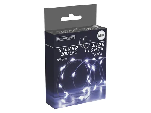 FREE & EASY LED-Lichterkette mit Silberdraht, 100 kaltweiße LEDs