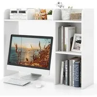 COSTWAY Schreibtischregal mit 4 Ablagen - Kinderschreibtisch mit sicherem Design und robusten Materialien, ideal zur Organisation von Büchern und Arbeitsutensilien, Platz für Monitore bis 27 Zoll, max. Tragfähigkeit 45 kg.