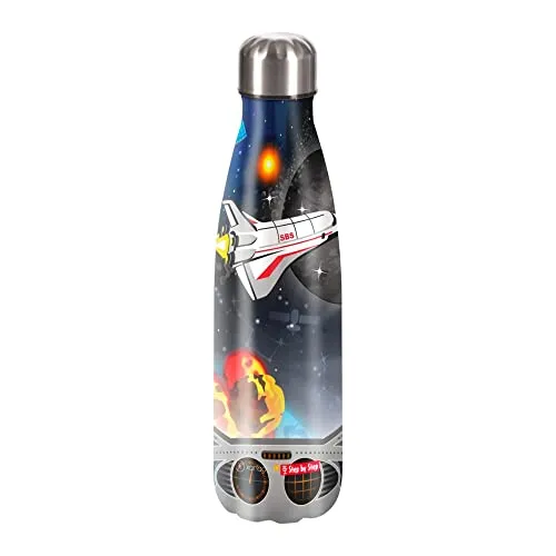 Step by Step Isolierte Trinkflasche aus Edelstahl, blau-schwarz, für kohlensäurehaltige Getränke, auslaufsicher mit Schraubverschluss, BPA-frei und 100% recycelbar, für Schule und Freizeit, 0,5 Liter