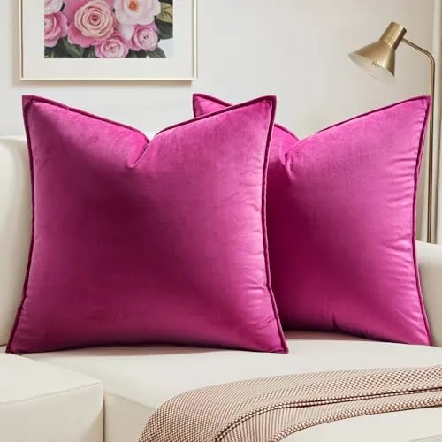 MIULEE 2er Set Samt Kissenbezug Flansch Kissenhülle Dekorative Sofakissen Dekokissen Umwickelte Kante Kissenbezüge Zierkissenbezug für Sofa Wohnzimmer Schlafzimmer 45x45 cm Rose Rot
