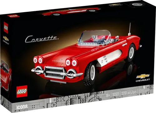 LEGO Icons Corvette 10321 - Modellbausatz für Erwachsene, bietet ein fesselndes Bau-Erlebnis und detailgetreue Nachbildung des klassischen Sportwagens.