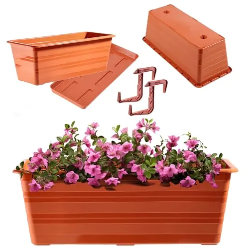 KADAX Blumenkasten mit Untersetzer und Griffen, Terracotta, 40 cm