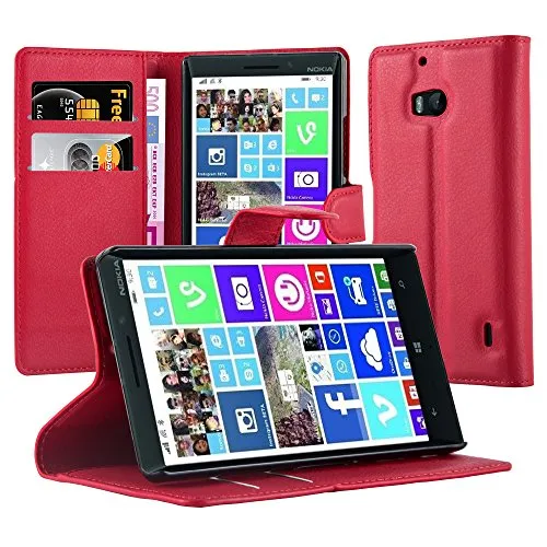 Cadorabo Hülle kompatibel mit Nokia Lumia 929/930 Handyhülle aus Kunst Leder Flip Klappbare Stoßfeste Magnetische [Standfunktion] [Kartenfächern] Cover Hülle für Nokia Lumia 929/930 Tasche in Rot