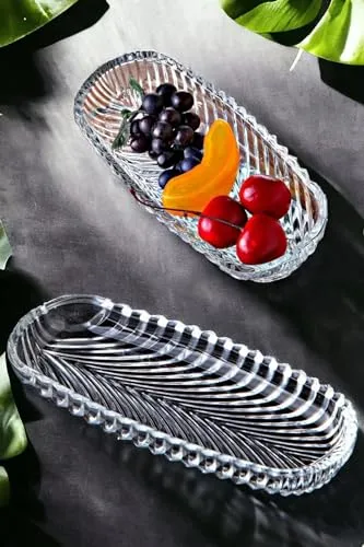 Stück Meze-Frühstücksboot-Servierteller aus geschliffenem Kristallglas kuchenteller tortenplatte glas küchenplatte kuchen platte rechteckig kuchenplatte maschinenwaschbar 180 cc, 20x8x2,5 cm (2) 2