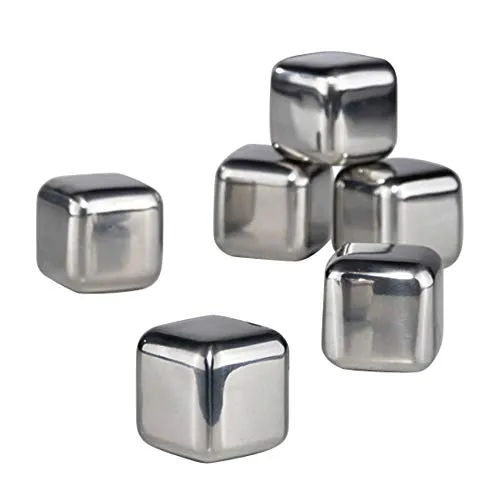 Haushalt International 6 Edelstahl Eiswürfel Whiskey-Steine Ice-Cubes-Set Whisky-Kühlsteine - wiederaufladbare Dauereiswürfel inklusive praktischem Stoffbeutel zur Aufbewahrung 12014