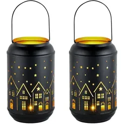Marrakesch Orient Teelichthalter Glowtree 2er Set Schwarz Gold - Elegantes 2er Set Teelichthalter aus handgefertigtem Metall, 20 cm hoch, ideal für stimmungsvolle Beleuchtung und ein besonderes Ambiente.