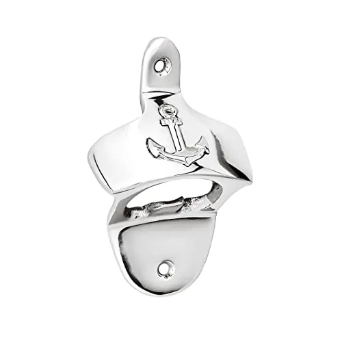 NKlaus Maritimer Flaschenöffner Wandmontage Messing massiv silber Wandflaschenöffner 11791