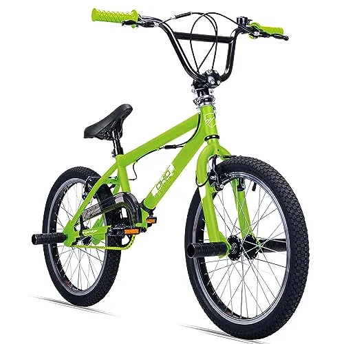 bergsteiger BMX-Rad Ohio 20 Zoll - Freestyle mit 360° Rotor-System - Kinderfahrrad mit 1 Gang und V-Bremsen, ideal für Freestyle-Action und Abenteuer, robust und stylisch in Grün.