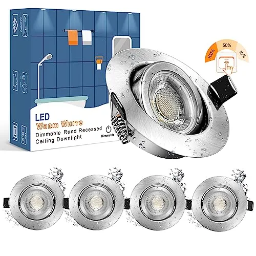 wowatt 5er IP44 7W LED Einbaustrahler - 3 Stufig Dimmbar und Spritzwassergeschützt - Einbauleuchten für das Bad: 3-stufig dimmbar, spritzwassergeschützt (IP44) und ultra flach für einfache Installation. Ersetzt 70W Halogen und spart bis zu 90% Energie!