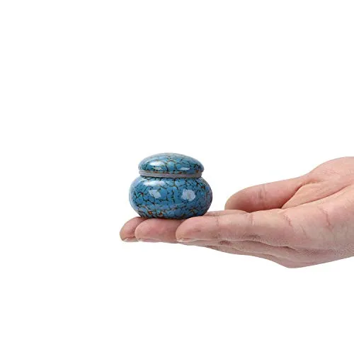 Kleine Urne für menschliche Asche, 5 cm, handgearbeitete Urne fasst ca. 20 cm3 Asche (Blau)