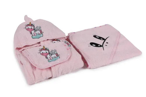 Baby Bad Set Pflege Zubehör 70x70 cm aus 100% Baumwolle in Rosa