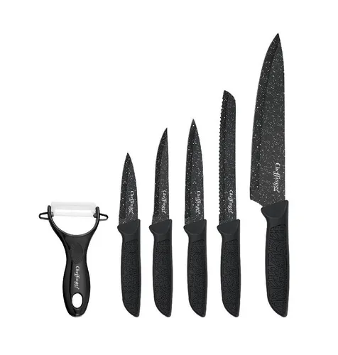 6-teiliges Messer-Set mit Schäler in Schwarz