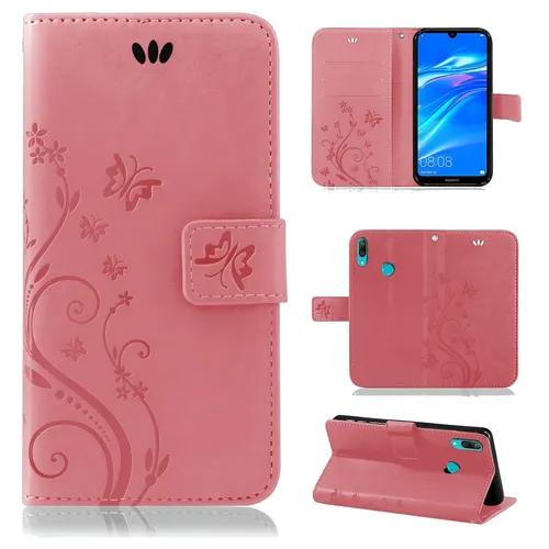Huawei Y7 2019 Handy Tasche Handyhülle Wallet Schutz Hülle Blumen Cover Etui Neu
