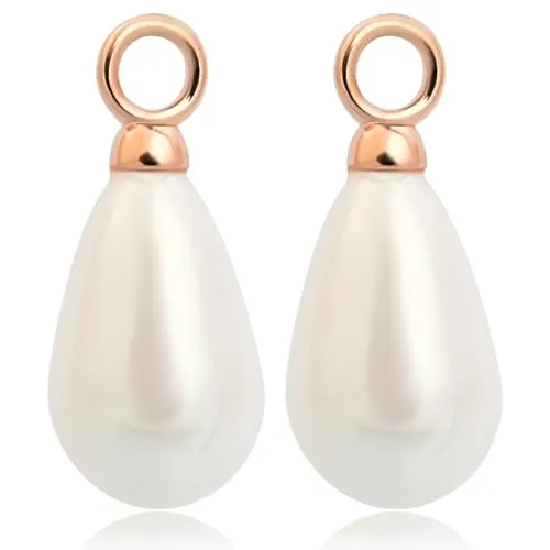 Nobel SCHMUCK Rosegold Charm Anhänger Perle Weiß 925 Sterling Silber für Creole 2 Stück Träne Tropfen