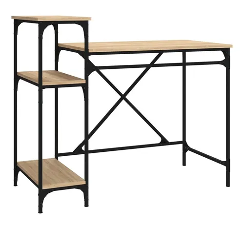 vidaXL Schreibtisch mit Regal Sonoma-Eiche - Kinderschreibtisch im industriellen Stil, bietet stabilen Stauraum mit 3 Ablagen und einer großen Arbeitsfläche für kreative Projekte und Hausaufgaben.