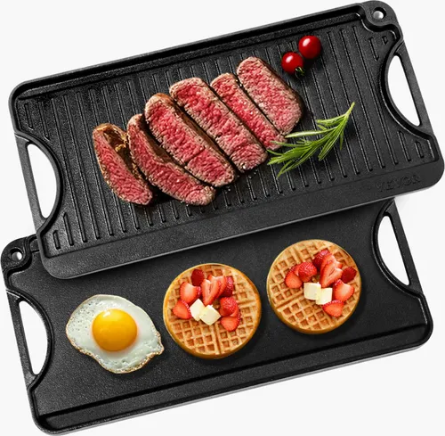 VEVOR Wendbare Grillplatte - Vorgewürzte BBQ Pfanne aus Gusseisen 492x218mm - Brat- & Grillpfannen, perfekte Temperaturbeständigkeit bis 500 °F für ideales Grillvergnügen, ideal für BBQ-Liebhaber.