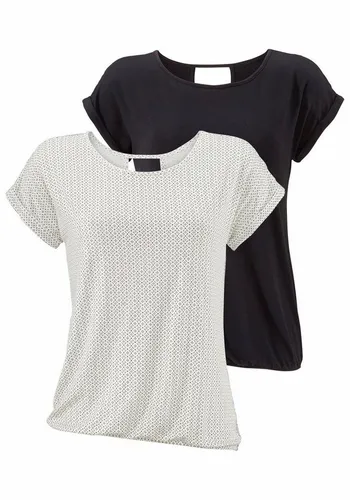 LASCANA Kurzarmshirt mit modischem Cut-Out - Damen Shirts, 2er-Pack aus weichem Viskose-Stretch, ideal für einen lässigen Look mit Rundhalsausschnitt und V-Cut-Out.