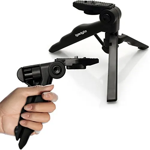 igadgitz U4137 2-in-1 Pistolengriff Stabilisator und Kompaktes Dreibeiniges Mini-Tischstativ Kompatibel mit Digitalkamera, DSLR, Videokamera und Kamerarekorder - Schwarz