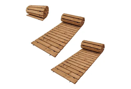 TRUTZHOLM Gartensteg - Ausrollbarer Holzpfad 250x43x2 cm - Gehwegplatten aus rustikalem Tannenholz mit rutschfester Oberfläche, ideal für sicheren Zugang in jedem Garten, auch bei Nässe. Perfekt für temporäre Events oder saisonalen Gebrauch.