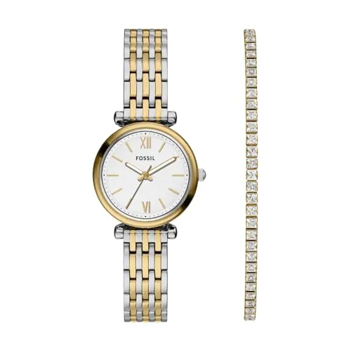Fossil Damen Analog Quarz Uhr mit Edelstahl Armband ES5450SET