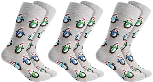 BRUBAKER 3 Paar Weihnachtssocken für Damen und Herren - Pinguine - Baumwolle Socken Weihnachten