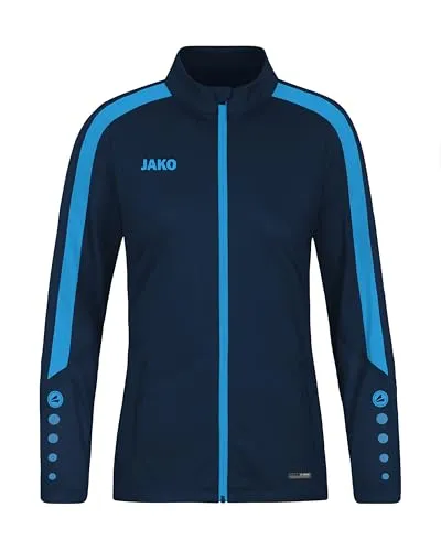 JAKO Damen Polyesterjacke Power, Marine/Skyblue, 36 - Funktionsjacken für Damen, ideal für Outdoor-Aktivitäten, atmungsaktiv und mit praktischen Reißverschlusstaschen für kleinen Stauraum.