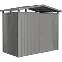 Biohort Metallgerätehaus Panorama® P1, Quarzgrau - Gartenhäuser mit optimalem Stauraum und zeitlosem Design. Das Metallgerätehaus bietet eine einfache Handhabung durch Gasdruckfeder und eine sichere Dreifach-Verriegelung. 20 Jahre Garantie für langlebige Qualität.