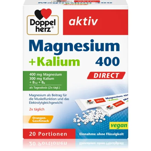 Doppelherz Magnesium+kalium Direct Portionsbeutel - Nahrungsergänzungsmittel mit Magnesium, Kalium und Vitaminen, ideal zur Unterstützung der Muskelfunktion und zur Steigerung der Leistungsfähigkeit, leckerer Orangen-Geschmack.