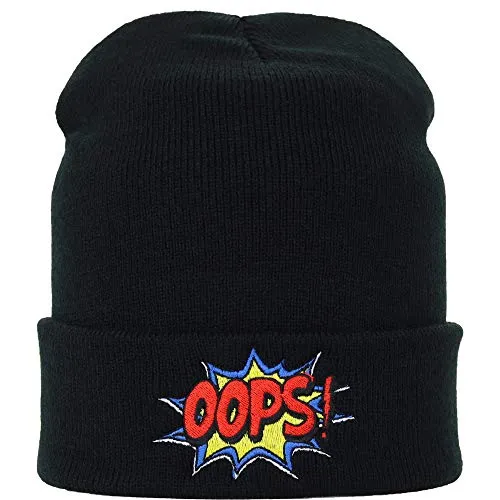 EXPRESS-STICKEREI Lustige Strickmütze - Warme Wintermütze mit Spruch OOPS Comic - Beanie für Damen und Herren - Unisex Wollmütze - Haube mit Spruch