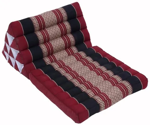 GURU SHOP Thaikissen - Dreieckskissen mit Kapokfüllung, Rot/Schwarz, 30x50x75 cm - Relaxsessel & -liegen: Entspannendes Thaikissen mit traditionellem Design und Kapokfüllung, ideal zum Relaxen und einfach zusammenklappbar.