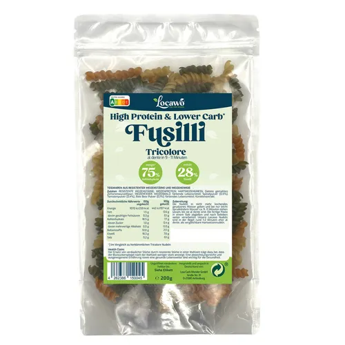 Locawo High Protein & Low Carb* Fusilli Tricolore | Pasta | Nudeln 200g
