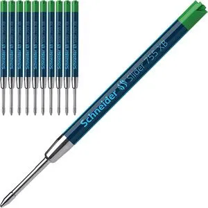 Schneider Slider 755 XB Kugelschreiberminen grün - Schreibutensilien mit 10 grünen Metallgroßraumminen G2, extra breite Mine (XB) für wischfeste Markierungen und dokumentenecht nach ISO 12757-2.