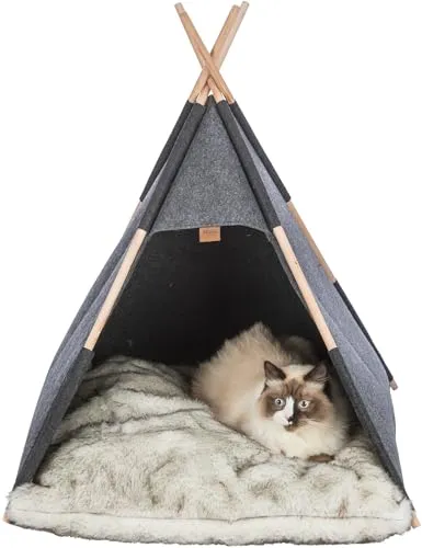 TRIXIE modernes Tipi für Hunde und Katzen - Kuschelhöhle aus Filz - Katzenhöhlen & -häuser, stilvolles Design mit rutschfestem Boden für sicheren Halt und abnehmbarem Kissenbezug für einfache Reinigung.