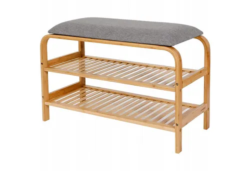 AD.CON Schuhbank aus Bambus mit Sitzkissen - Schuhbank und Schuhregal in Grau, ideal für den Flur. Mit strapazierfähigem Sitzkissen und einer Belastbarkeit von 120 kg pro Sitzplatz.