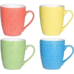 EXCELLENT HOUSEWARE Keramikbecher Keramiktassen Becher-Set ZUM VERSCHENKEN 4x380 ml - Bunt